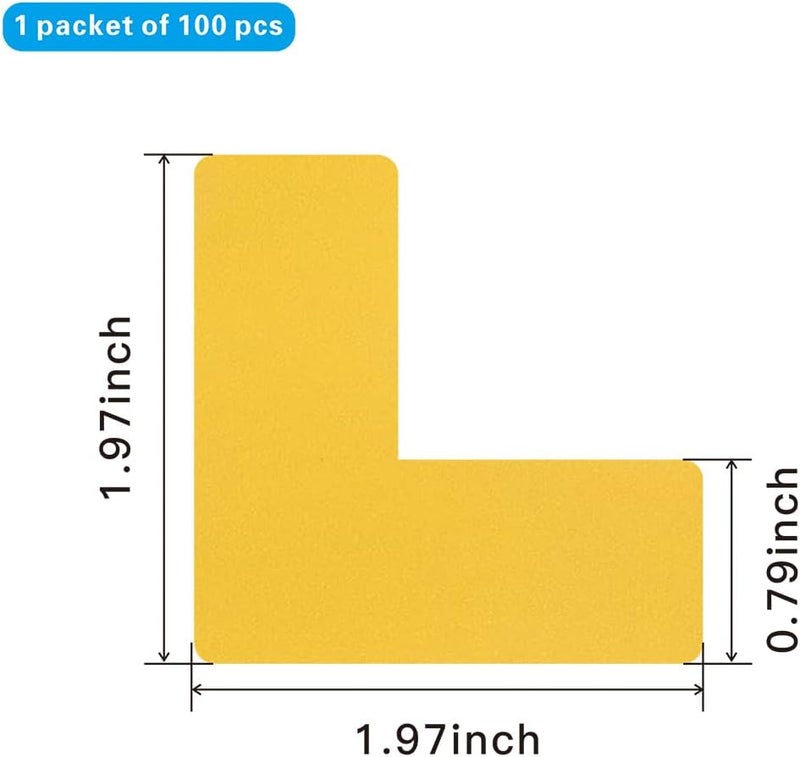 Beiyier 100 Pack 5s Location Marking Corner, 2x2x0.8 Inch Durable L Shaped Workplace Graphical Floor Organization Marker for Office Desk Table Top, Warehouse Floor (Yellow) - Image 2